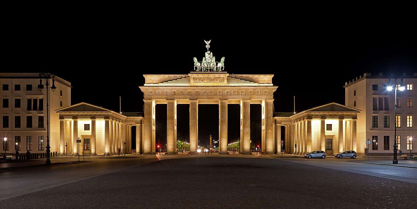 The Brandenburg Gate at night on Pariser Platz in Berlin